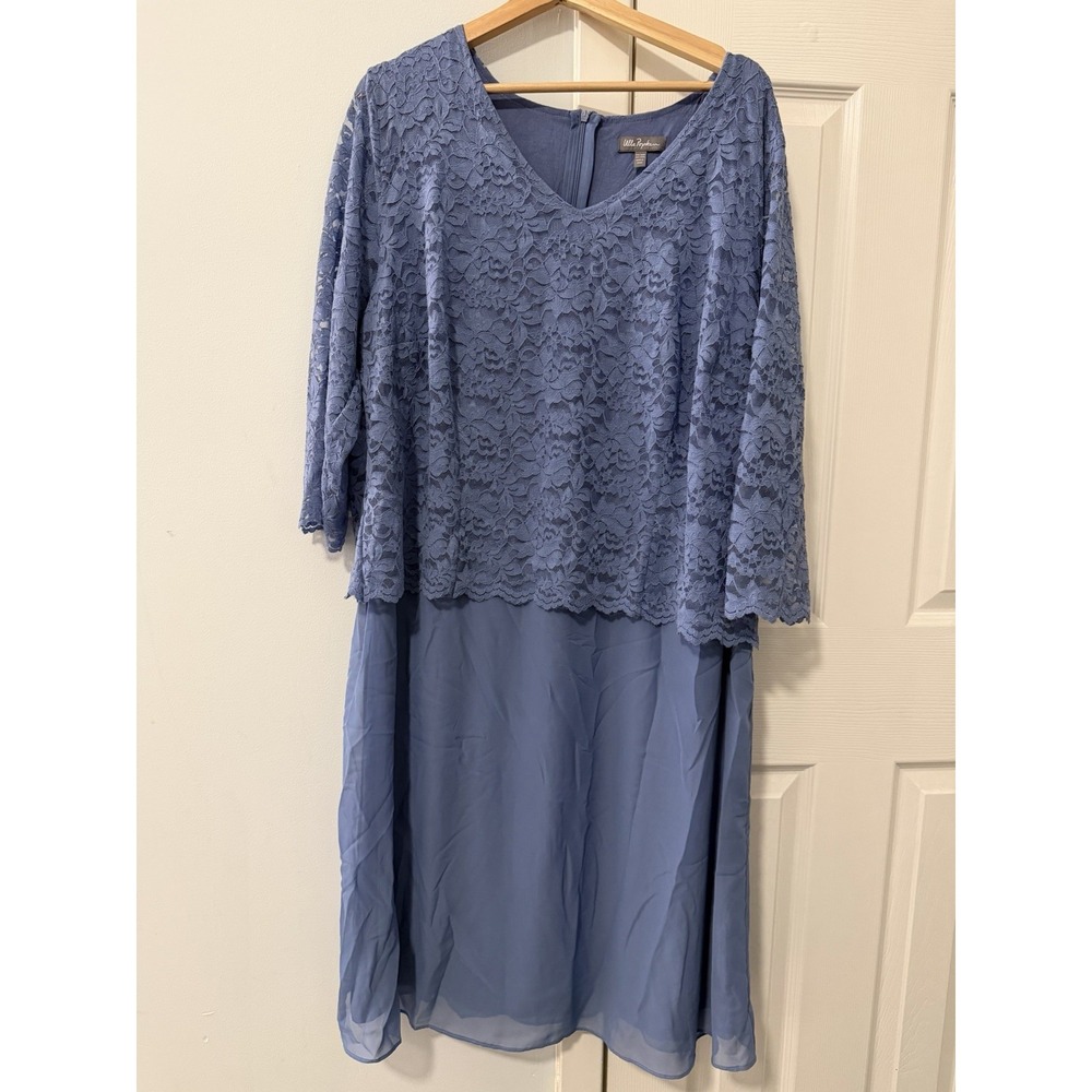 Ulla Popken Lace Overlay Dress Sz 20/22  Mother Of Bride Event Dress 3/4 Sleeve